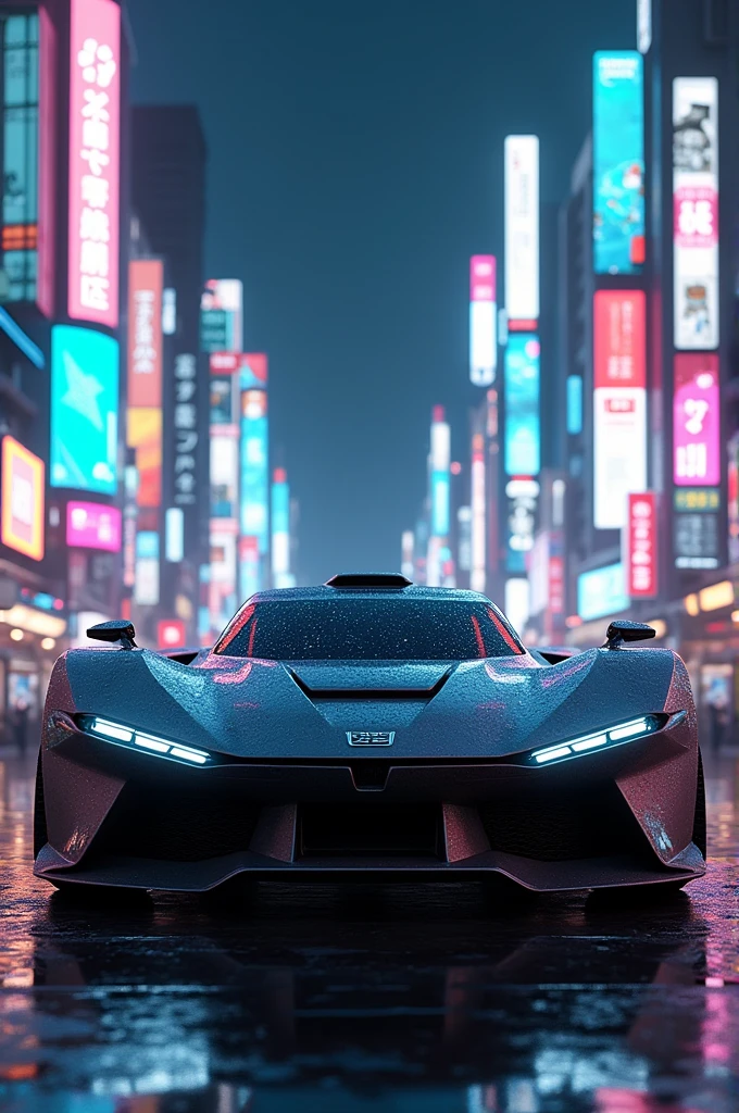 A modified swift standing in tokyo city with cyberpunk and with background of led lights on the screen