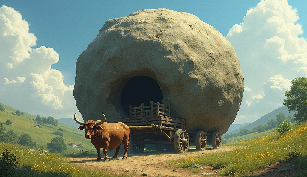 big stone in front off bullcart