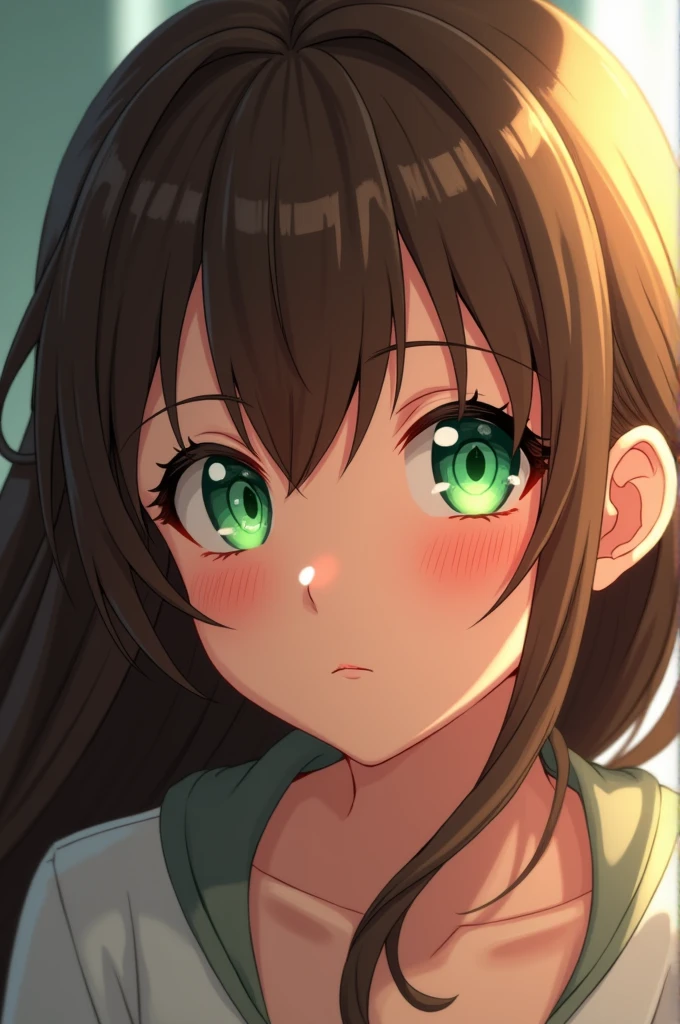 3D anime green eyes brown hair
