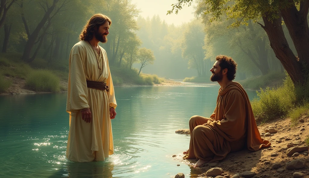 biblical history,
jesus and john the baptist in the jordan river john the baptist rejoices at the fleece