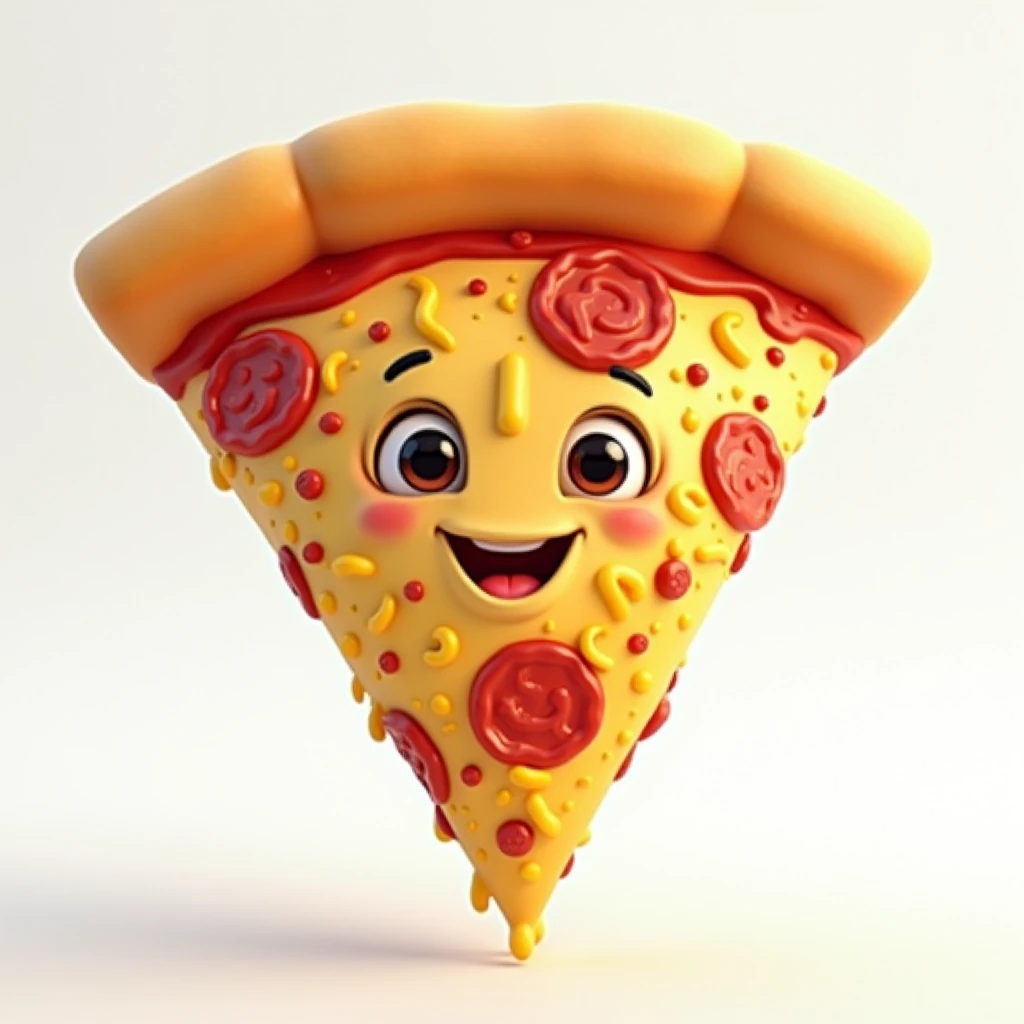 Create a hyper-realistic image of a mascot named WillPizza, shaped like a pizza slice, shown from a front-facing view. WillPizza should have a golden and slightly crispy crust, with melted cheese and toppings visible, capturing the realistic details of a freshly baked slice. Ensure WillPizza has a friendly and approachable expression, possibly with cartoonish eyes and a smile. The background must be completely white, resembling a studio setting or transparent, with no distractions or additional elements. The entire WillPizza mascot should be fully visible, with no parts cut off. Use soft, flattering lighting to highlight the texture and colors of the pizza, emphasizing its appetizing appearance. The image must be ultra-realistic, crystal clear, 8K UHD, with fine details and a polished, high-quality finish. Ensure the entire image is extremely sharp and in perfect focus, with absolutely no blurriness or softness. All details should be perfectly clear and defined, with absolute focus across the entire image. Use the lens at full aperture to achieve maximum sharpness and clarity.