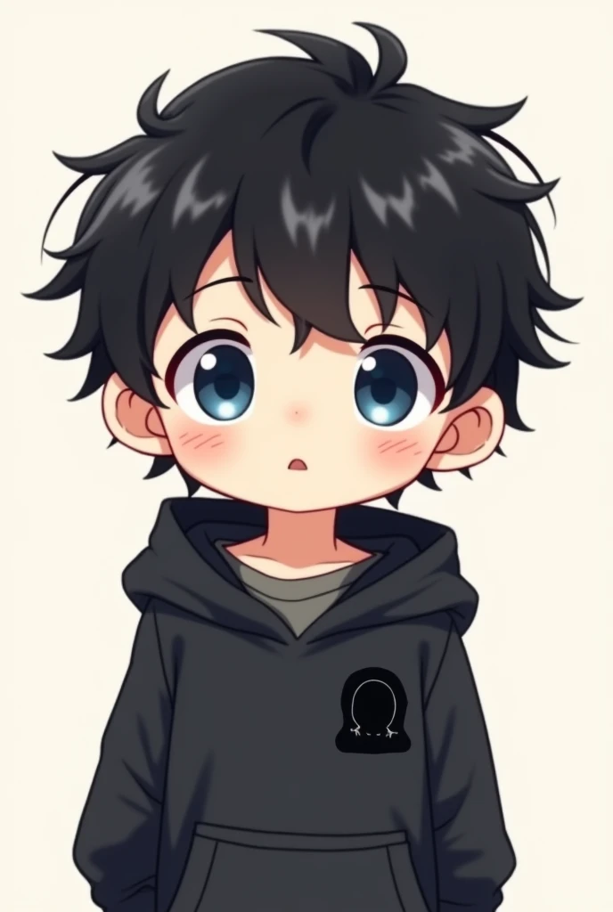Cute Chibi Boy, black hair, blue eyes, and black hood sticker
