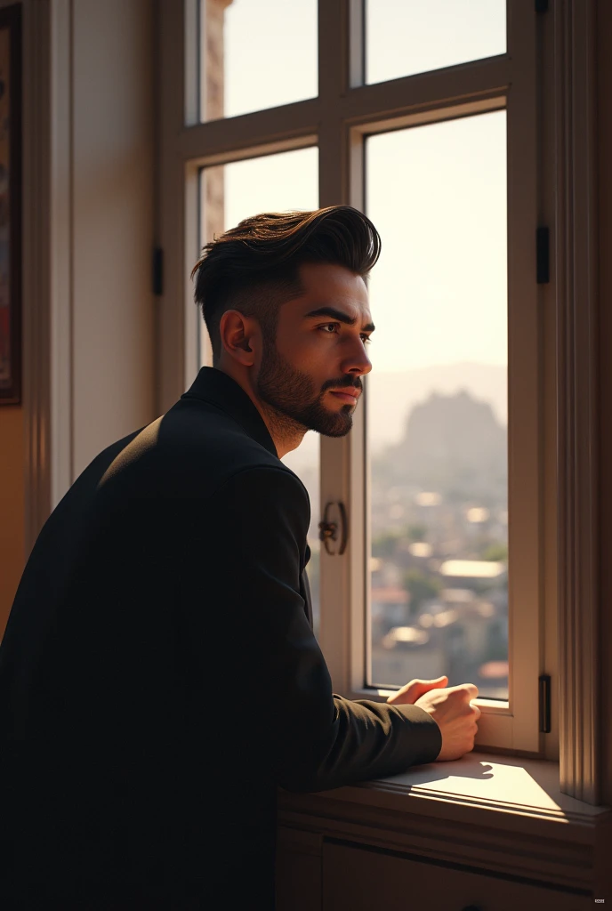 Leon looking out of a window