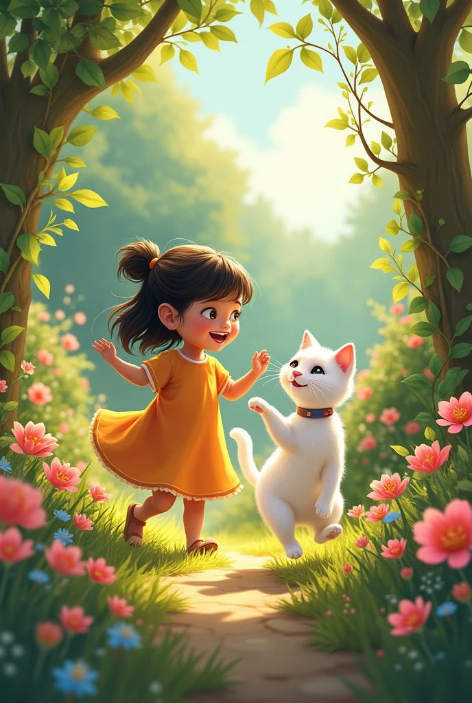Chandni was a snow white and very cute cat. She often played with Mary in the garden, climbing trees and running among the colorful flowers. To Mary, Chandni was not just a cat, but her best friend. She used to tell her everything to Chandni and Chandni looked at her lovingly.