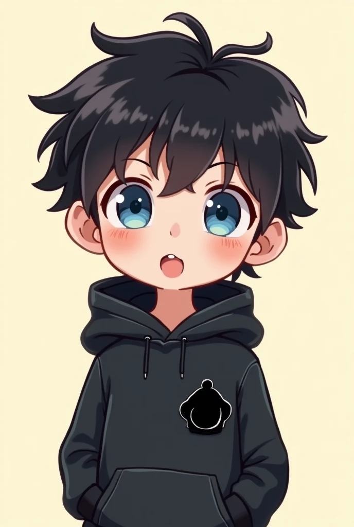Cute Chibi Boy, black hair, blue eyes, and black hood sticker