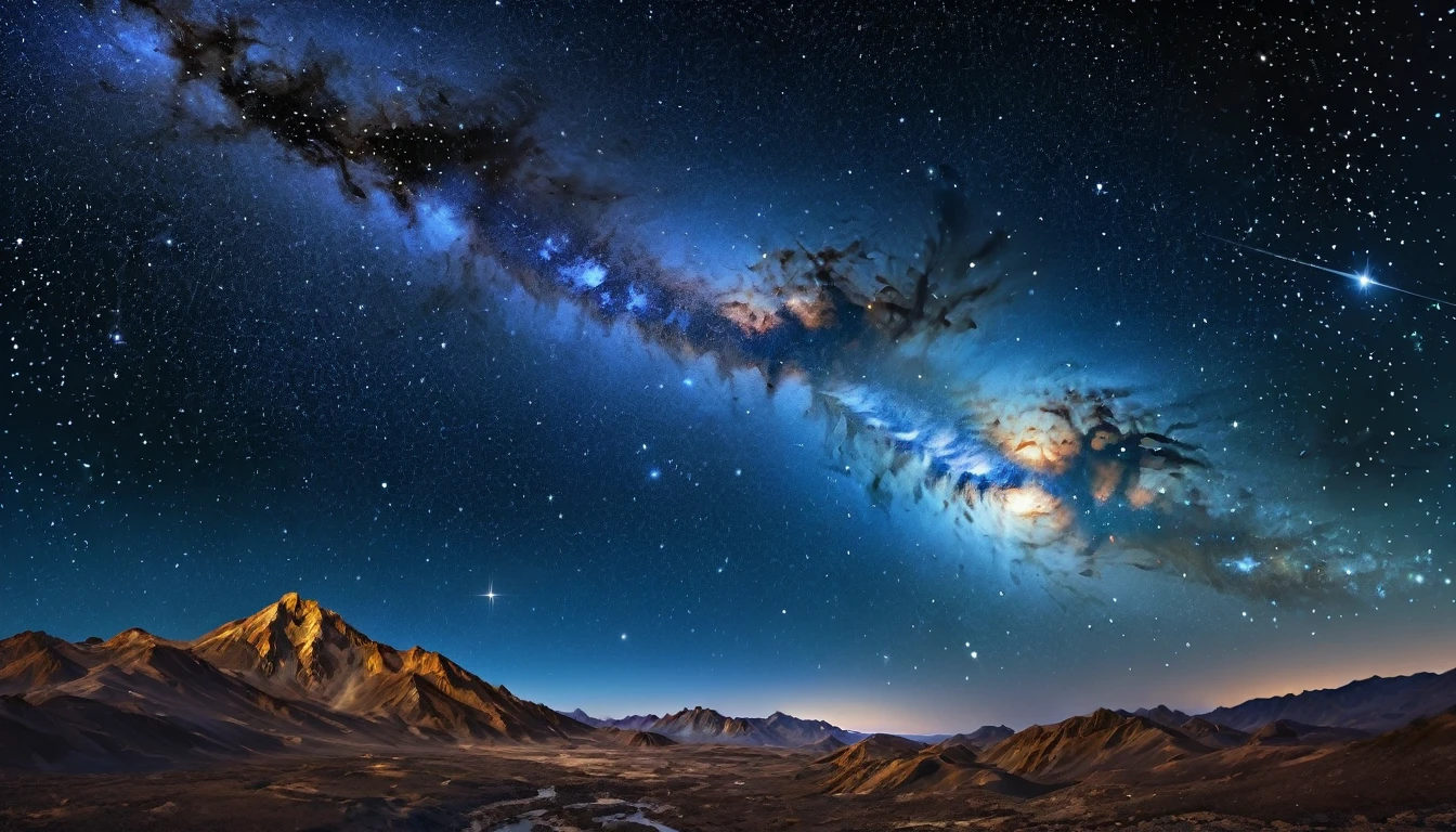 Heavenly cosmic landscape, orion constellation, hyper-realistic, super-realistic, UHD, 16K resolution, High Resolution, complementary shades of color, consider the golden ratio for composition, Masterpiece, Best Quality