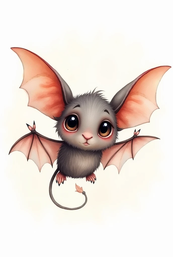 A drawn watercolor bat with big, round eyes 