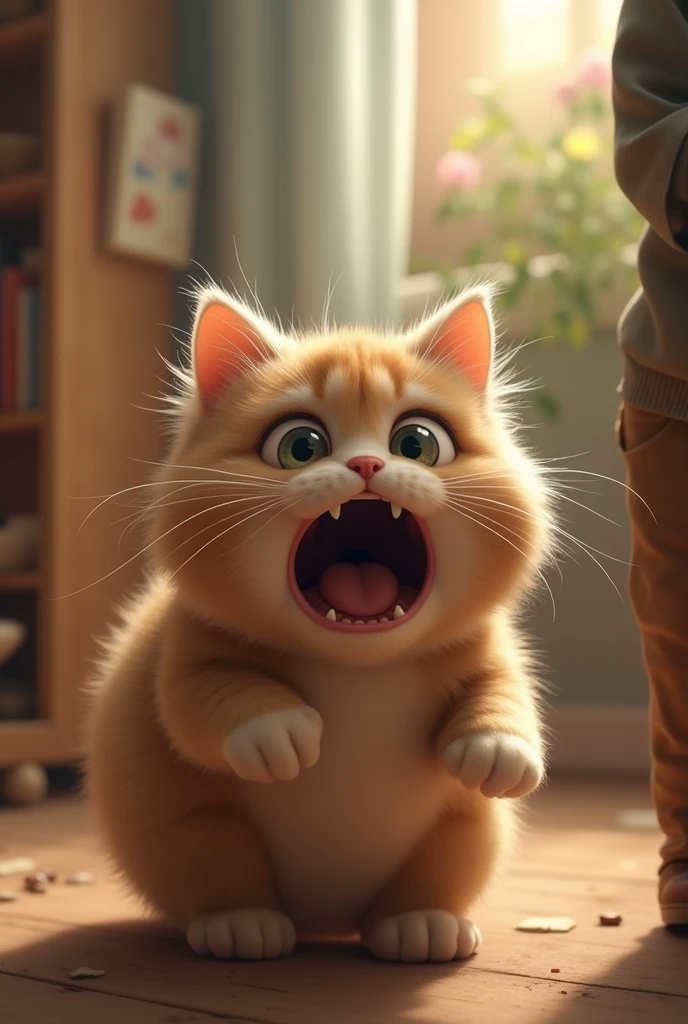 The chubby cat cries for help as other family members join in the search, worried and desperate.
