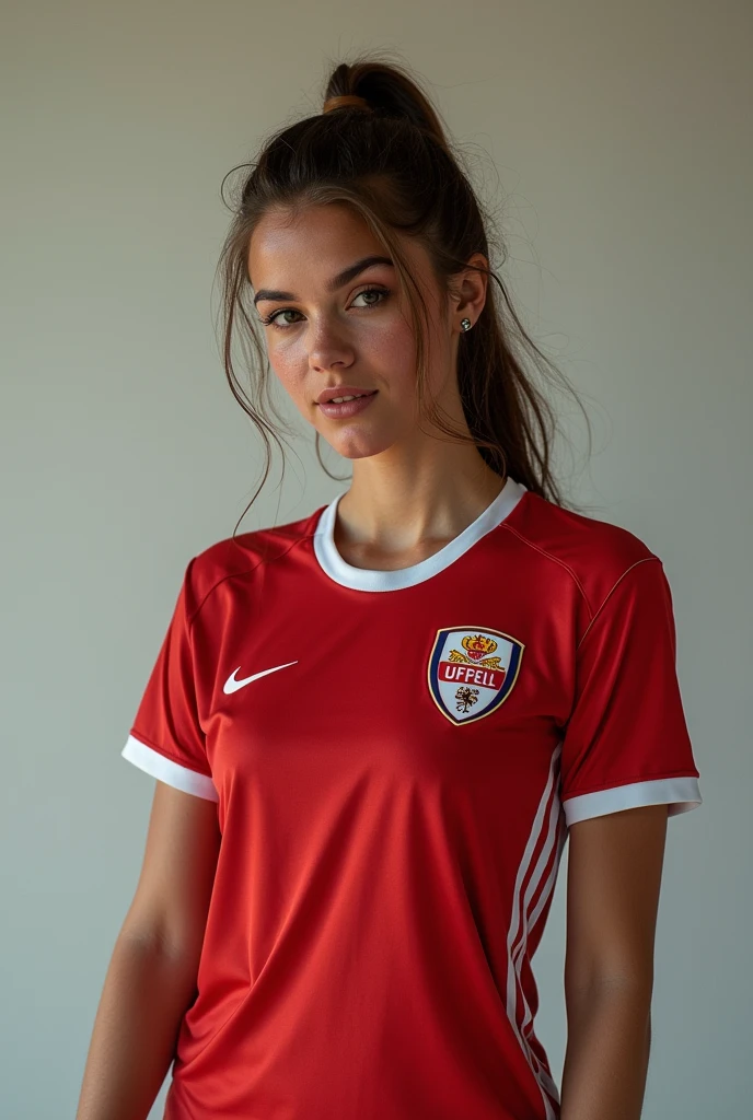 Fille sexy portant un maillot de foot court