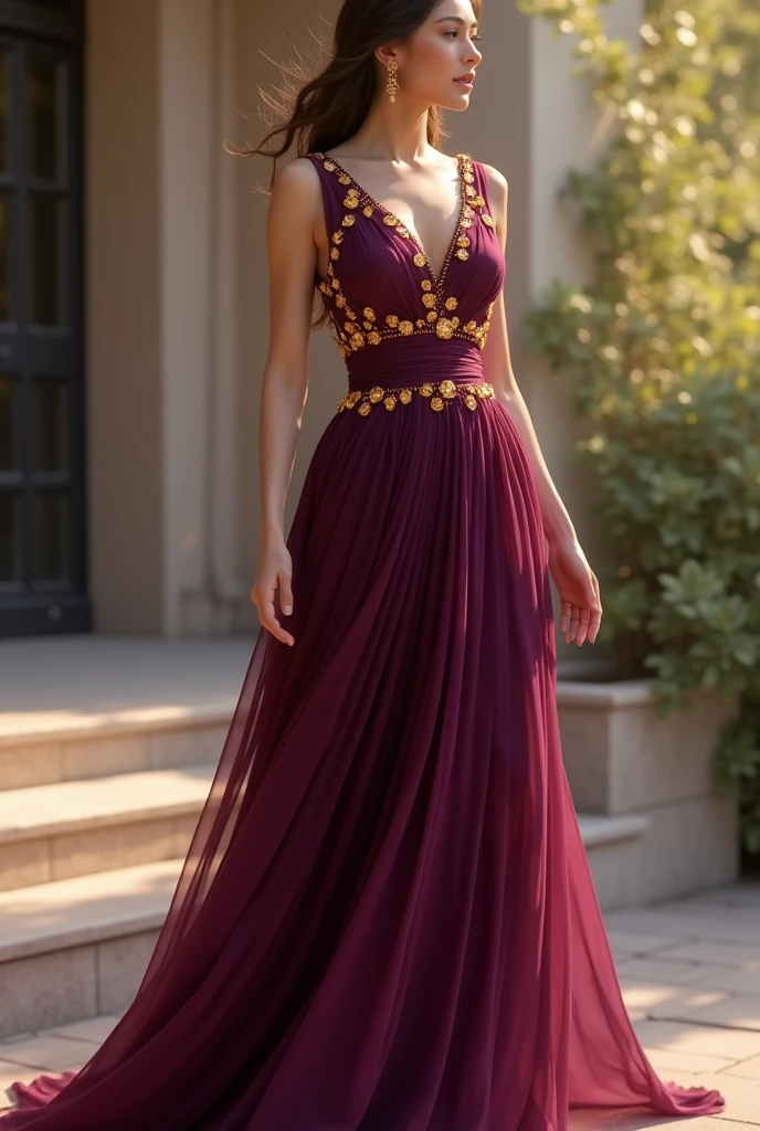 Long plum wrap dress with citrine