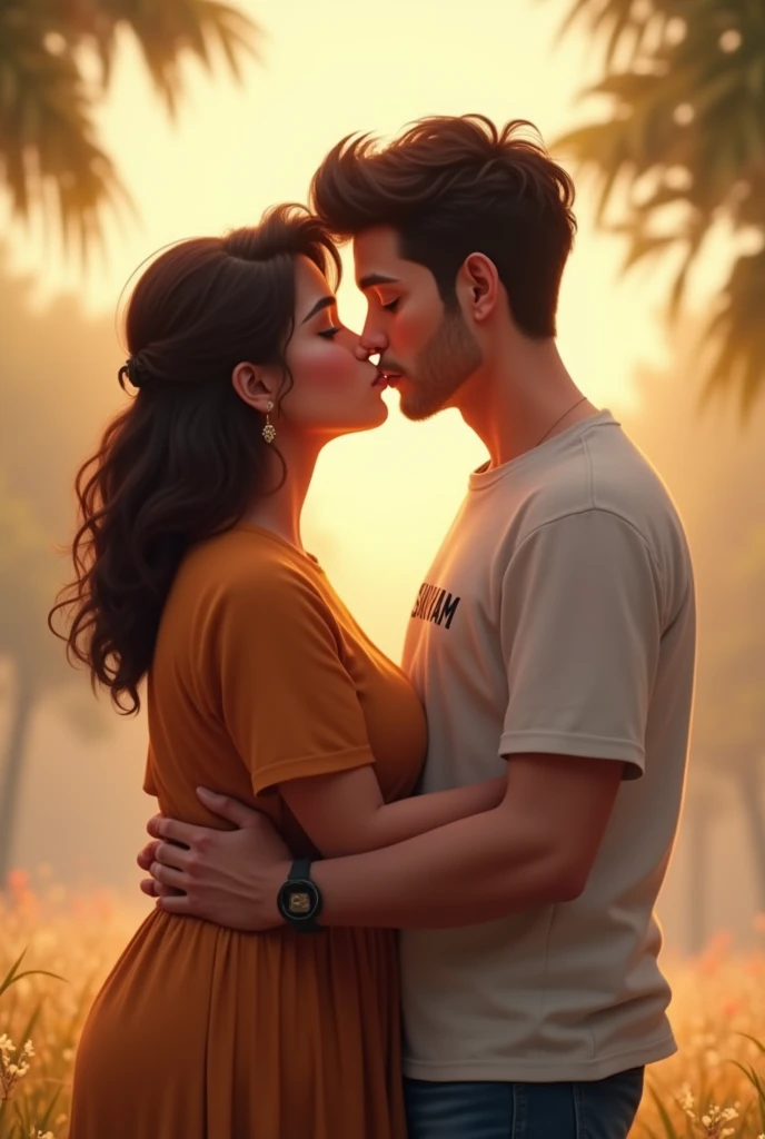 There are two friends normal
kiss, a man and a woman, the fat woman's t-shirt has sejal written on it and the thin man's t-shirt has Shivam written on it