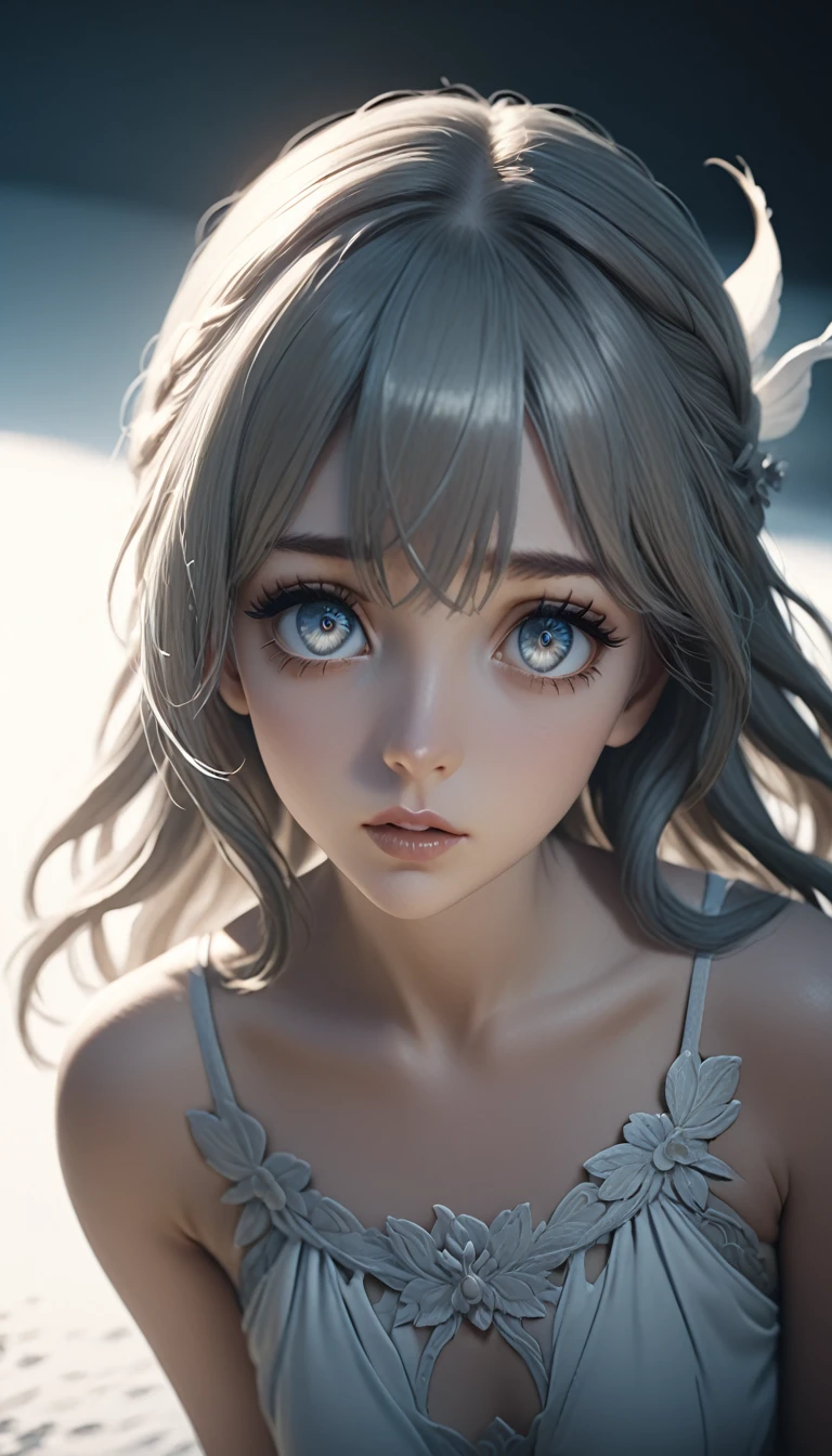 1girl, beautiful detailed eyes, beautiful detailed lips, beautiful detailed face, long eyelashes, looking at viewer, facing forward, open arms, serene expression, delicate skin, fine detailed hair, ambient lighting, cinematic composition, muted colors, soft focus, photorealistic, 8k, best quality, masterpiece