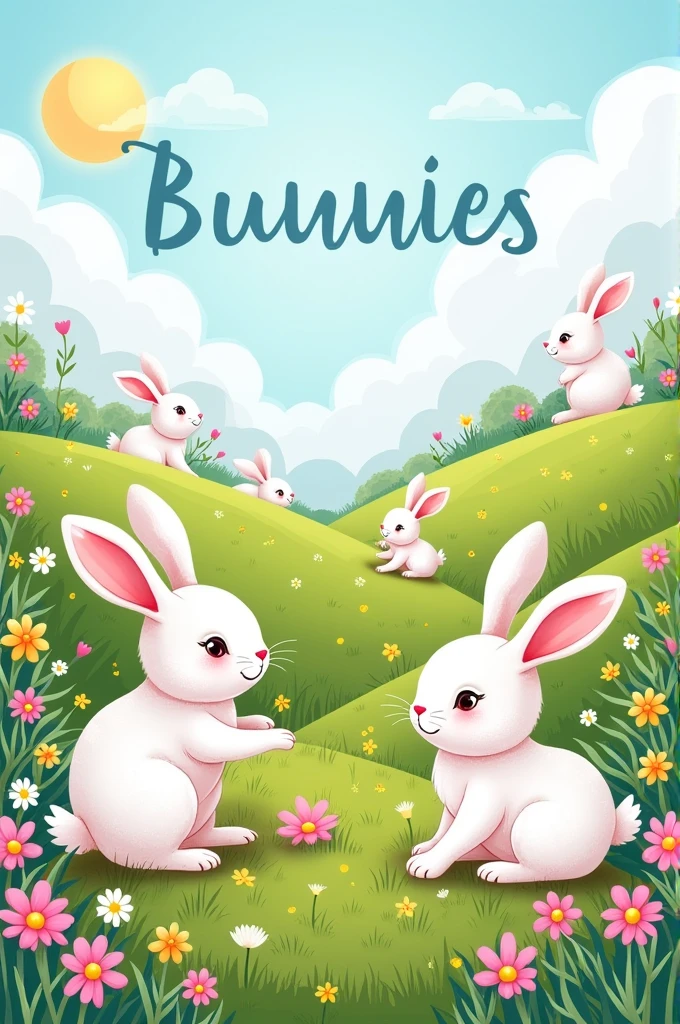 Create cover page of kids colouring book of the theme is bunnies 