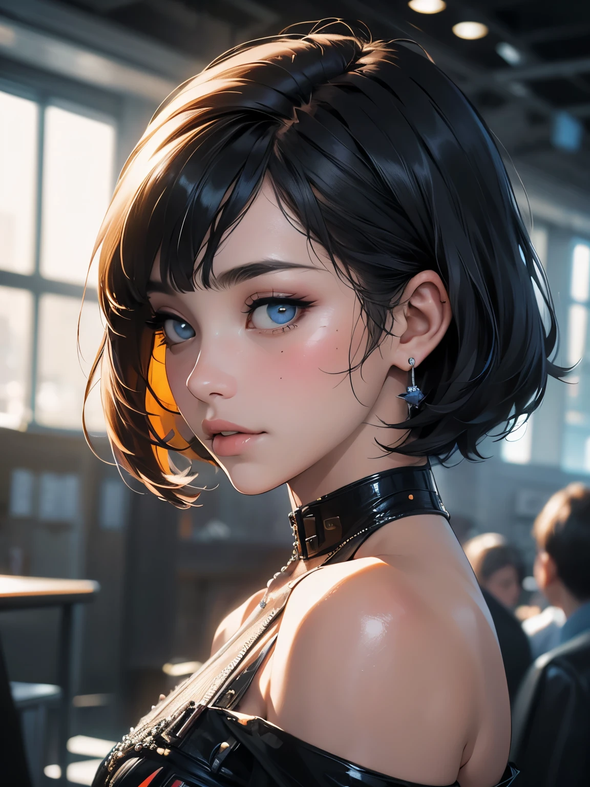 8ก, better quality, work of art, Ultra high resolution, (realism: 1.4), original photo, (Realistic skin texture: 1.3), (Film texture: 1.3), (Selfie corner), 1 woman, Beautiful eyes and facial details, short hair,ในชุดกิโมโน มีเสน่ห์ หน้าอกใหญ่ openly,open shoulder,openly,work of art, better quality, looking at the audience
