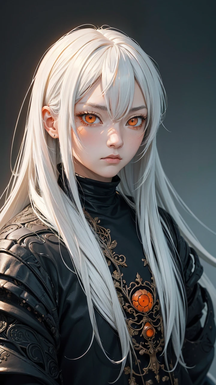 style of Tsutomu Nihei,(incredibly absurdres, (high resolution:1.18), intricate detail, (masterpiece:1.1), (highest quality:1.1), absurdres),(1girl, portrait, white hair, orange eyes, long hair, detailed eyes),