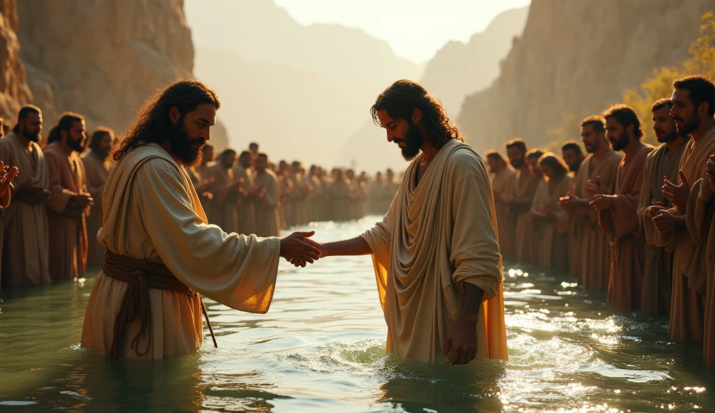 biblical history,
John the Baptist baptizes Jesus in the Jordan River and the sinners