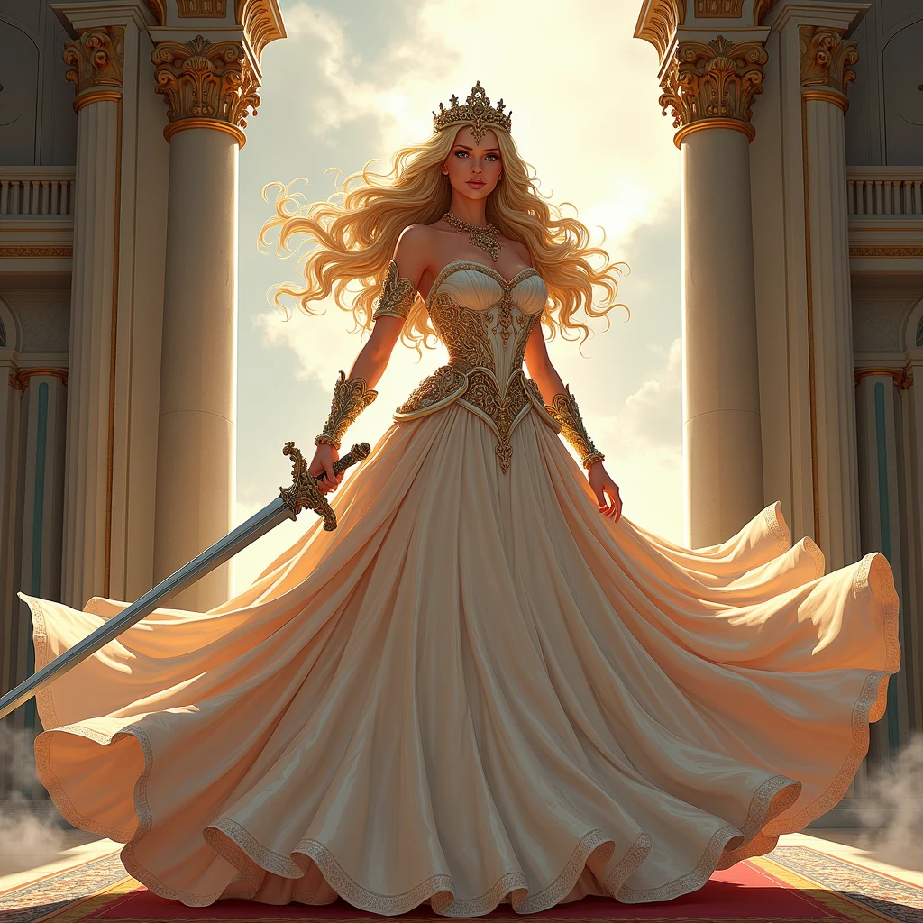 Princess in long dress with a sword 2d