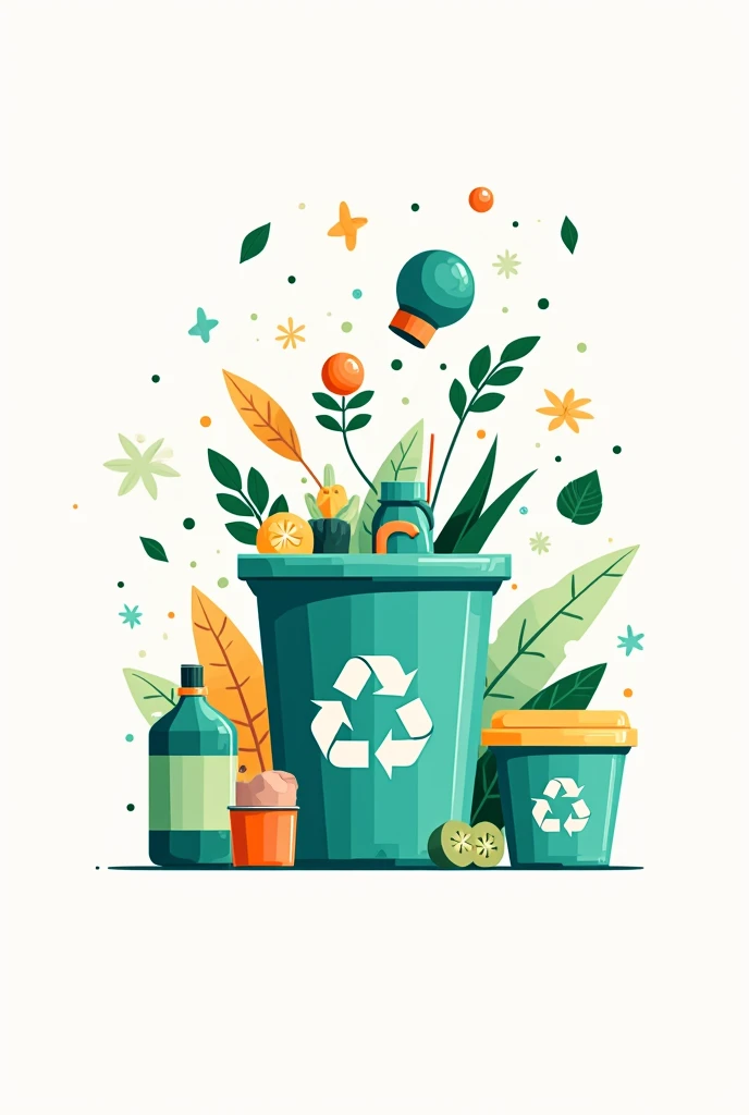 create an art with a white background with the theme of recycling 'without any human figure and to raise people's awareness you can only use