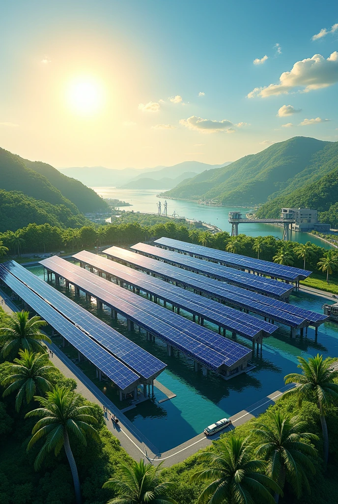 Make a digital artwork illustrating how renewable resources are being harnessed daman and diu add solar power plant