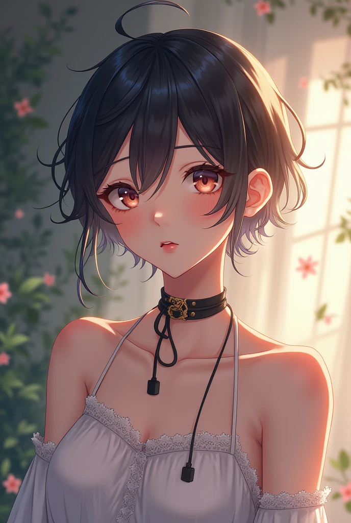 Effeminate boy with a leash around his neck femboy anime
