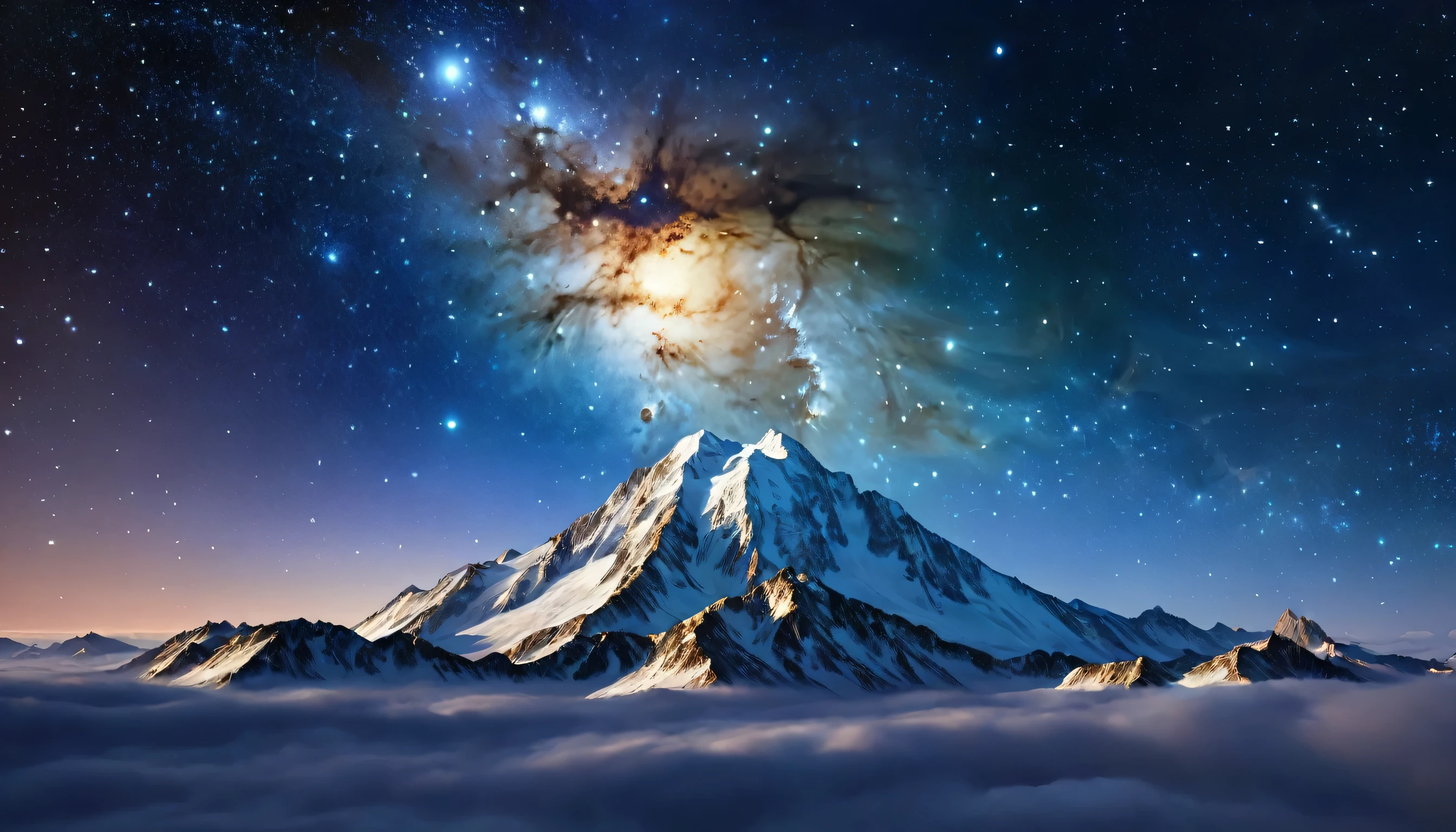 Heavenly cosmic landscape, orion constellation, hyper-realistic, super-realistic, UHD, 16K resolution, High Resolution, complementary shades of color, consider the golden ratio for composition, Masterpiece, Best Quality