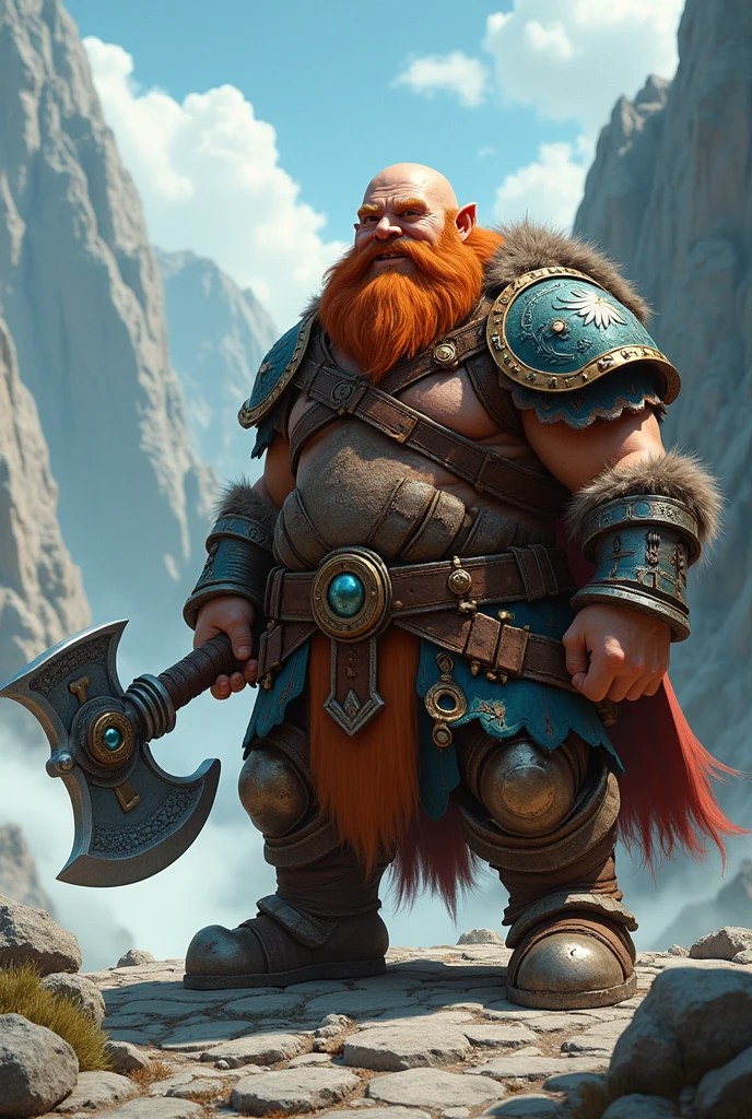 fantasy dwarf character with good charm and very very large axe, realistic view, 8k HDR