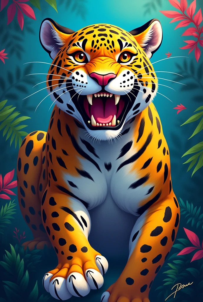 Painted jaguar smiling happily 
