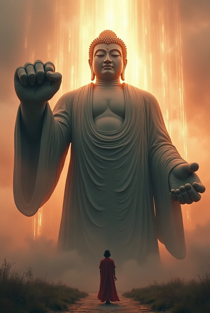 (god rays, motion lines, speed lines, emphasis lines, best quality, masterpiece, uhd, 8k), (Giant Buddha statue, Punching:1.5), Dynamic straight right, Finishing Blow, Front angle