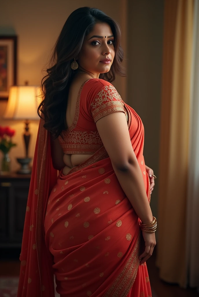 Indian mature Bhabhi in her 40s with a fat ass in saree with ass crack showing