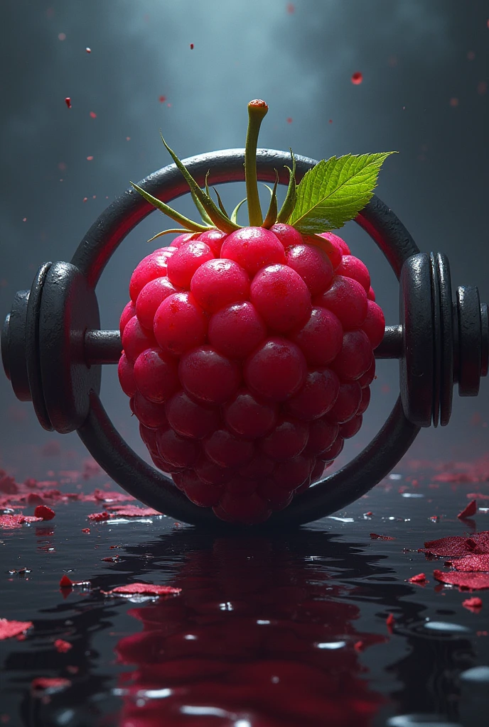 A rasberry with bending barbell In movie style with text STALMALINA ALL SHOULD BE IN ANGRY VIBE