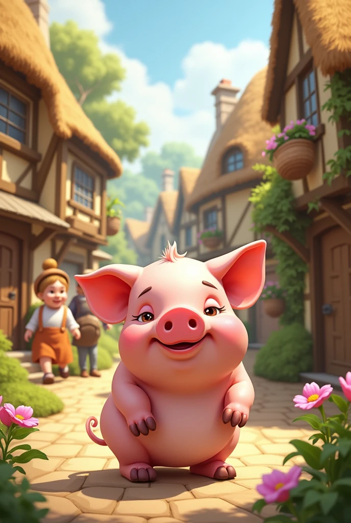 There is a cool pig in the village.
