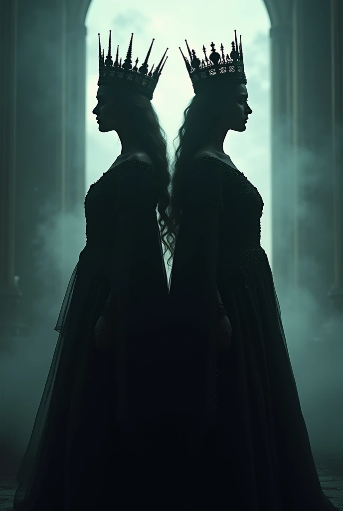 Two queens back to back silhouettes
