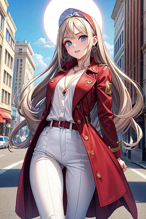 #Basics Girl posing for a photo, animeのcute少女, ((One Girl)), ((Baby Face:1.5)), ((cute:1.5)), (()),
break
#Clothing Accessories
((Red trench coat)Under(blackVNeck shirt)Wearing + white skinny pants + Black high heels),
((Blue gemstone earrings、Silver Necklace、White headband)),
break
#Features
((Blonde)), ((A beautiful frame is visible. + Center-parted bangs)), ((very long transverse hair)), ((short hair) : Voluminous Hair + Curly Hair + Curly hair),
((Big eyes:1.4)), ((blue eyes)),
(Small breasts),
(White skin),
break
#background environment
((noon, Sunlit downtown, (blue sky))),
#Facial Expression Pose
((smile + (Open your mouth))), ((Stand with your legs stretched out、Fold your arms under your chest)),
#composition
((Angle from the front)), ((Cowboy Shot)),
break
#Body parts elements
(Slim figure),
(Symmetrical facial features),
(Detailed Hair, Beautiful Hair, Shiny Hair),
(double eyelid, Long eyelashes, Thin eyebrows:0.5),
(Detailed eyes), (Beautiful Eyes), (Sparkling eyes), Glitter Eyeliner,
(Human Ear),
(Beautiful Nose, Thin Nose),
(Glossy Lips, Beautiful Lips, Thick lips),
(Detailed skin, Textured skin, Beautiful Skin, Oily skin),
break
#quality
(((最高quality)), ((masterpiece:1.3)), ((Very detailed))), ((Ultra-high resolution)), ((16K)), ((1080P)), ((Full HD)),
((Anatomically correct)), ((Realistic)), (3DCG), ((oil)),
((comics, anime)), (CG illustration), (RAW Photos),