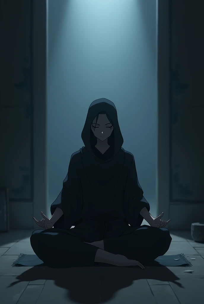 A anime Ninja doing meditation in dark room 
This photo is like a profile picture  