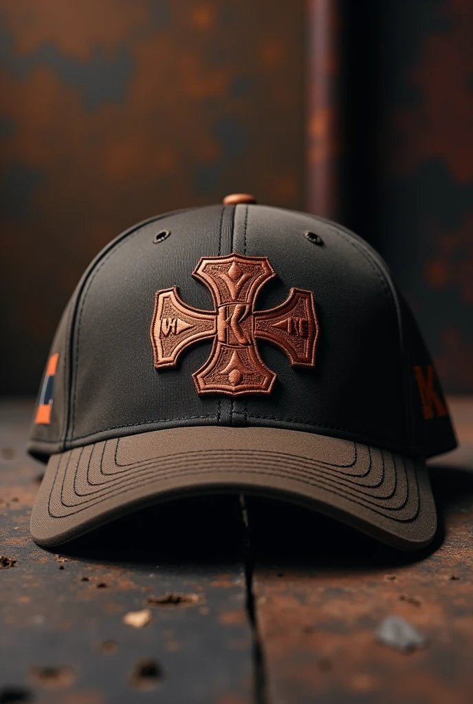 Create a cap brand with MKE written with a cross