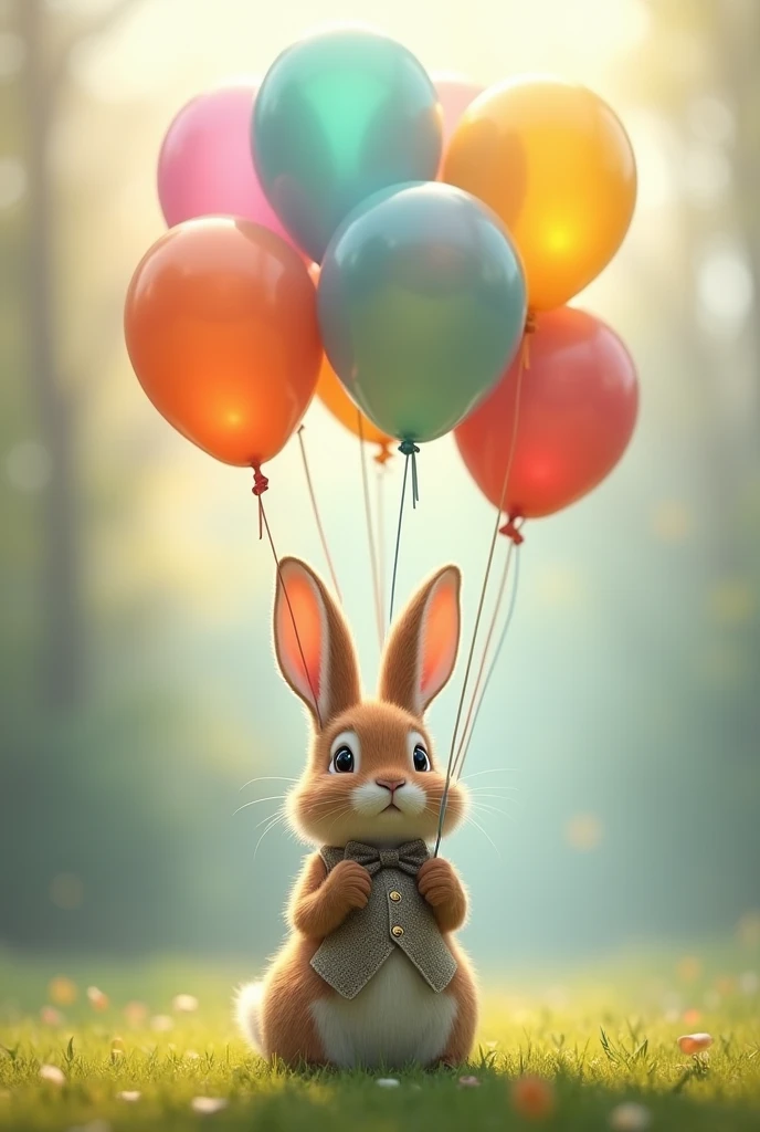 rabbit with 9 balloons in hand