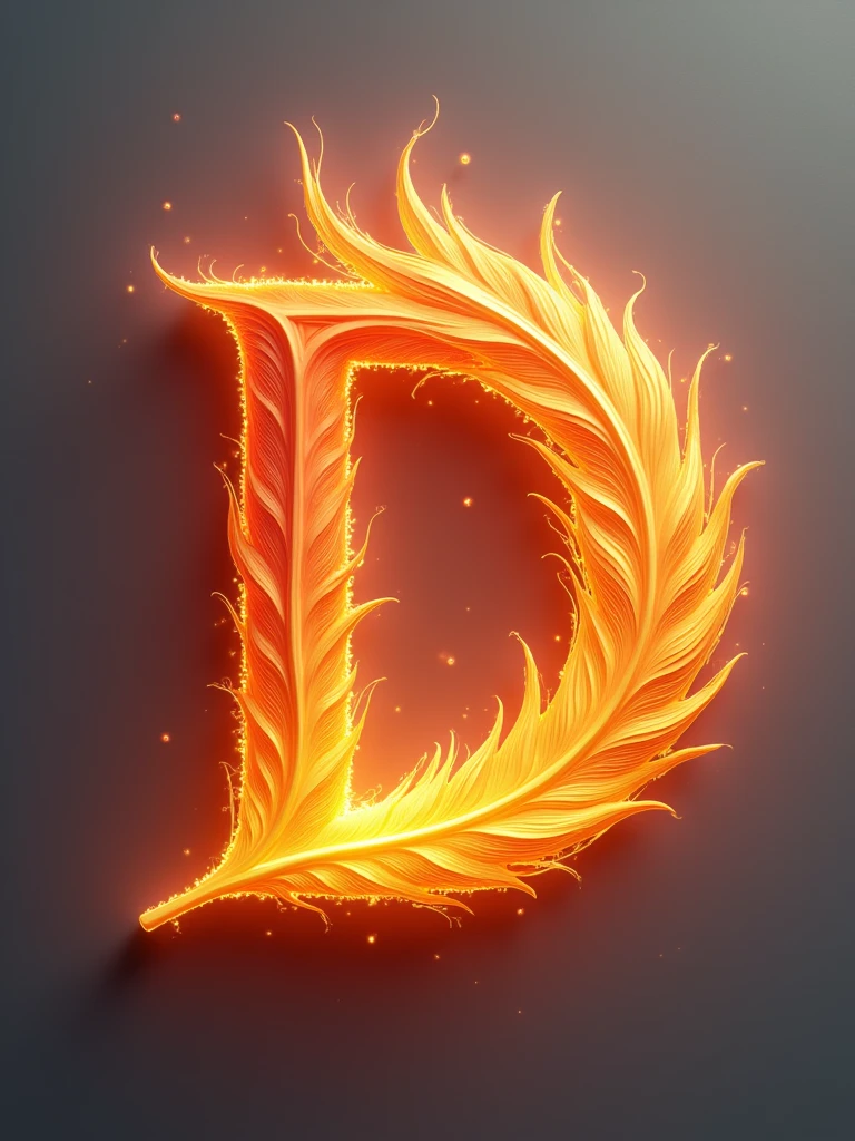a logo of the letter D with that feather inside, phoenix feather burning in the center of the letter D, corporate entertainment logo