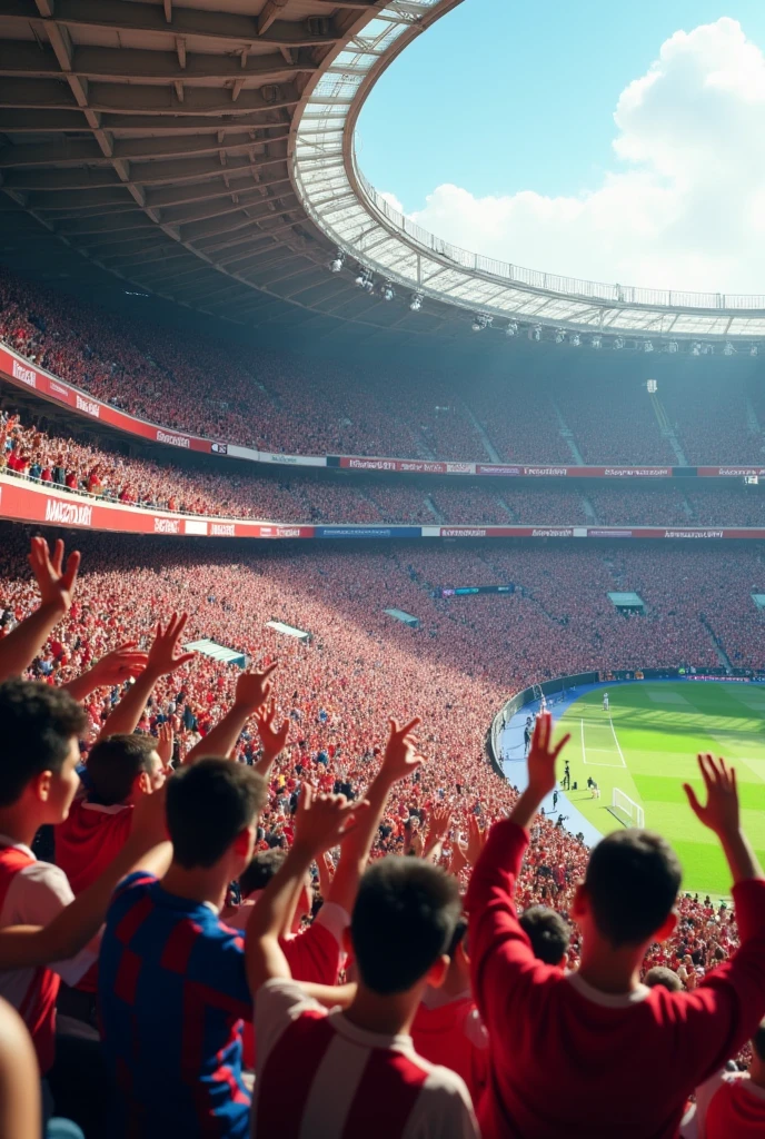 a stadium stand with people cheering