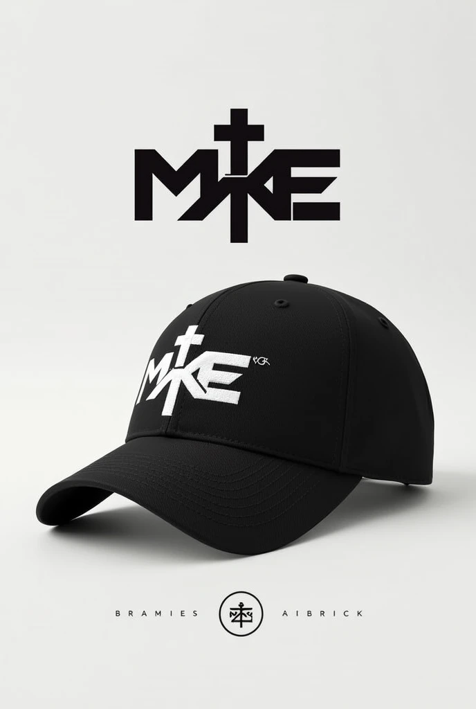 Create a brand for caps that says MKE with a cross showing the letters better