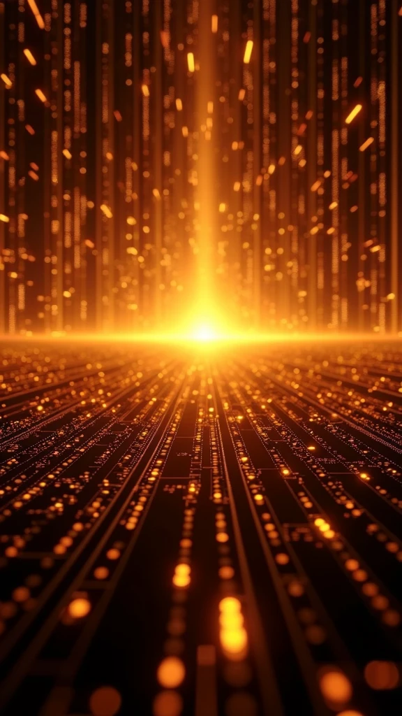golden background, Orange and Black with a Light in the Middle full of lines spreading to all sides with lots of data and sales statistics for Ebook cover