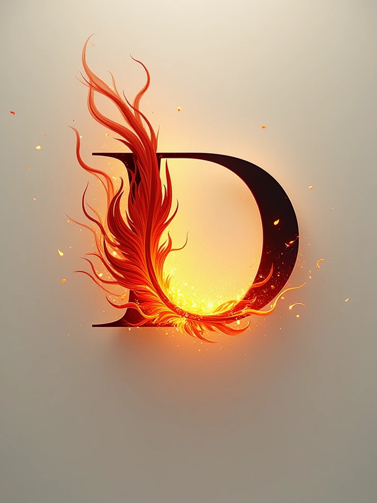 a simple clean a logo of the letter D with that feather inside, phoenix feather burning in the center of the letter D, corporate entertainment logo  for movie