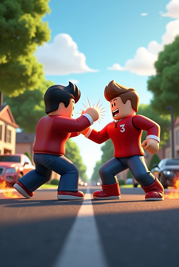 Roblox characters fighting in the suburbs streets