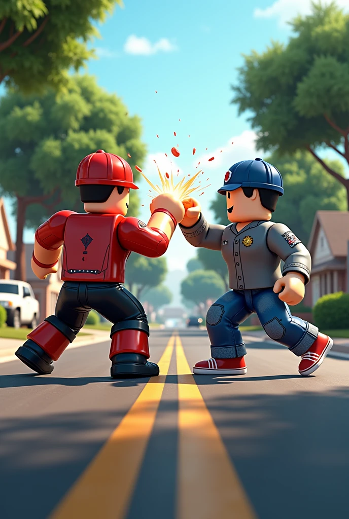 Roblox characters fighting in the suburbs streets