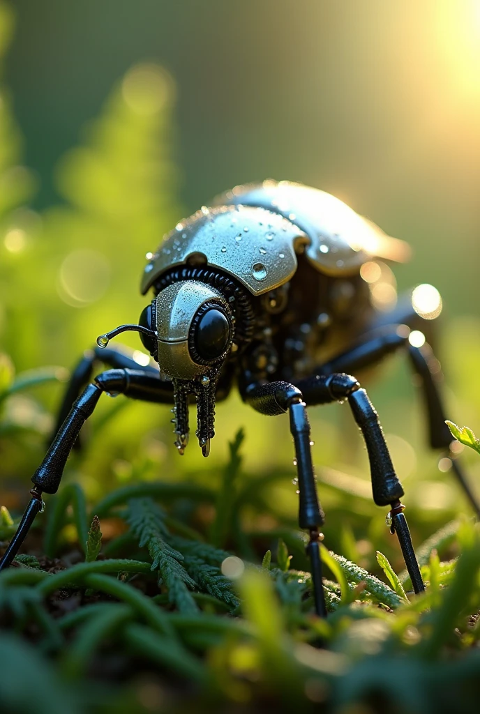macro shot of a robotic insect in nature, s hodně detaily