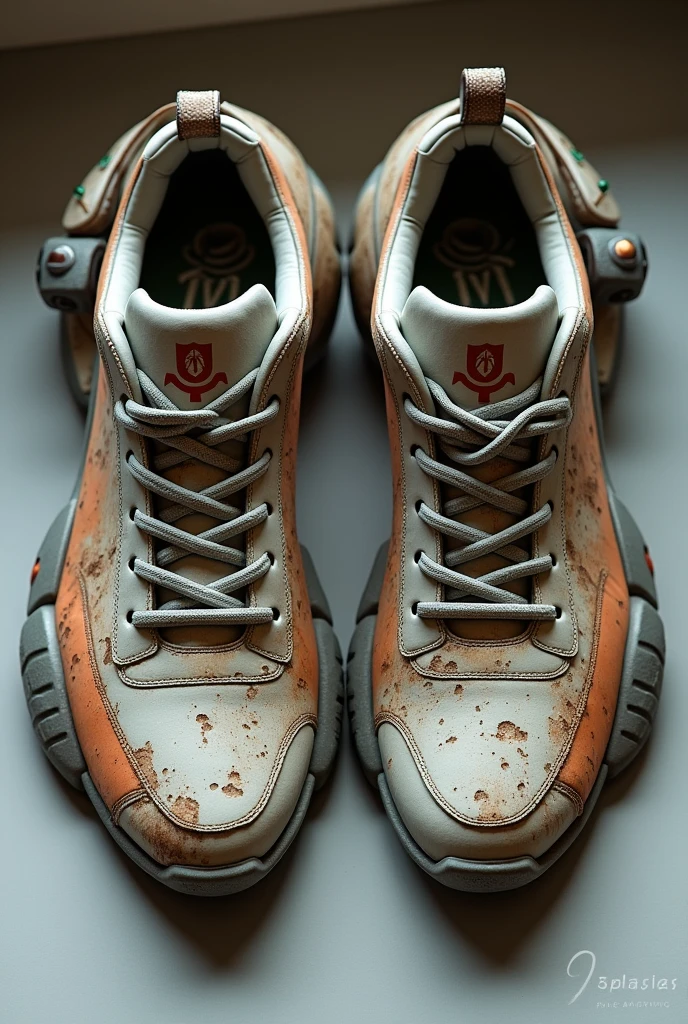 Rocket sport sneakers with turbines on the sole of the foot model 3D Rusty and worn