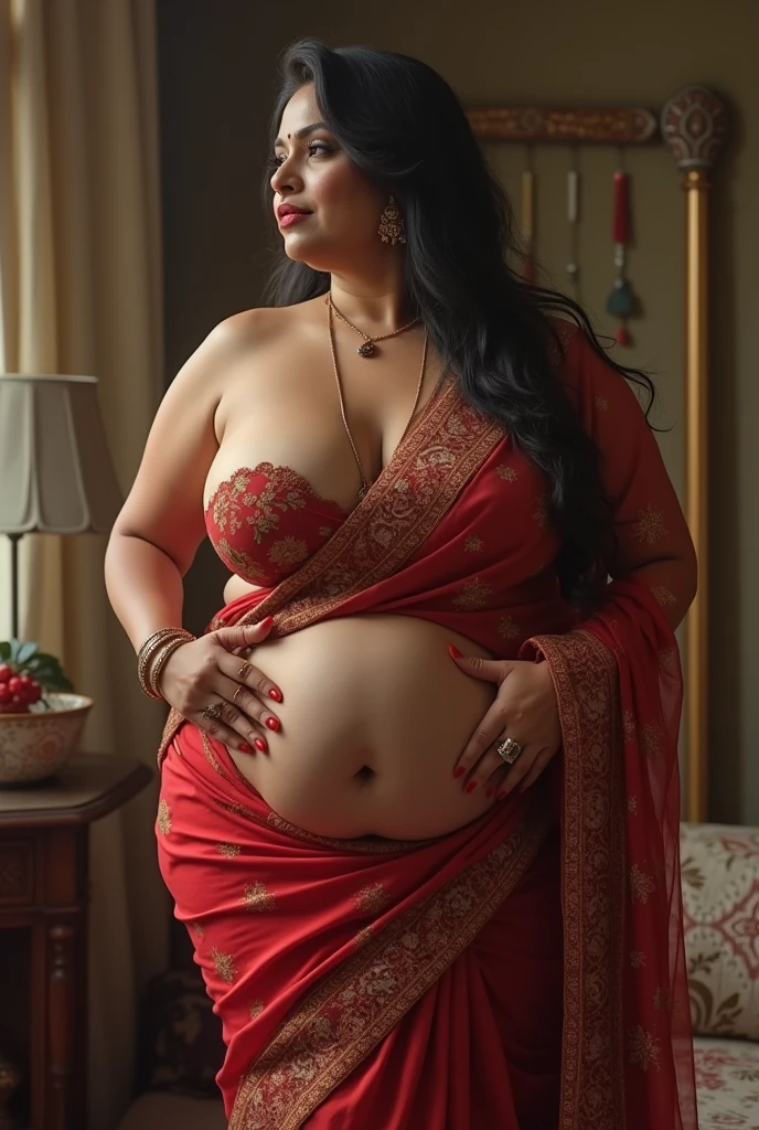 Big ass and boobs Indian Bhabhi in a saree without blouse