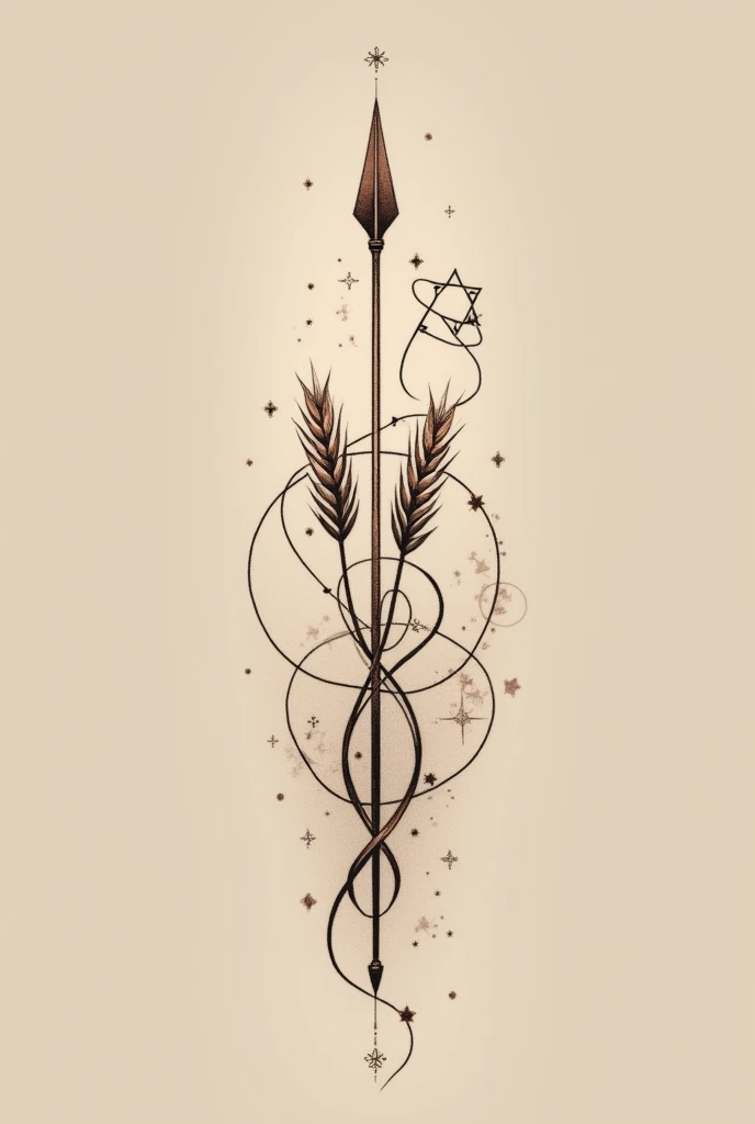 Creation of a small tattoo with an arrow for Sagittarius with strands of wheat for Virgo as well as the constellation of Scorpio