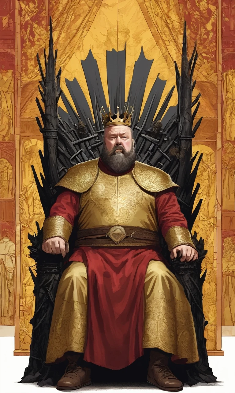 1. Scene 1: Coronation of Robert Baratheon Description: Robert Baratheon is crowned in the throne room of the Red Keep. The room is imposing, with red stone walls and large windows that let in the light. The Iron Throne, made of molten swords, is the central highlight. Robert Baratheon, a burly man with black hair and a thick beard, wears a royal robe adorned with a golden cloak. He holds a crown, while the people of Westeros, including nobles and knights, watch the event with respect. Varys, Ser Barristan Selmy and Jaime Lannister are close, expressing reverence.
Parameters:
tamanho: 1080x1920