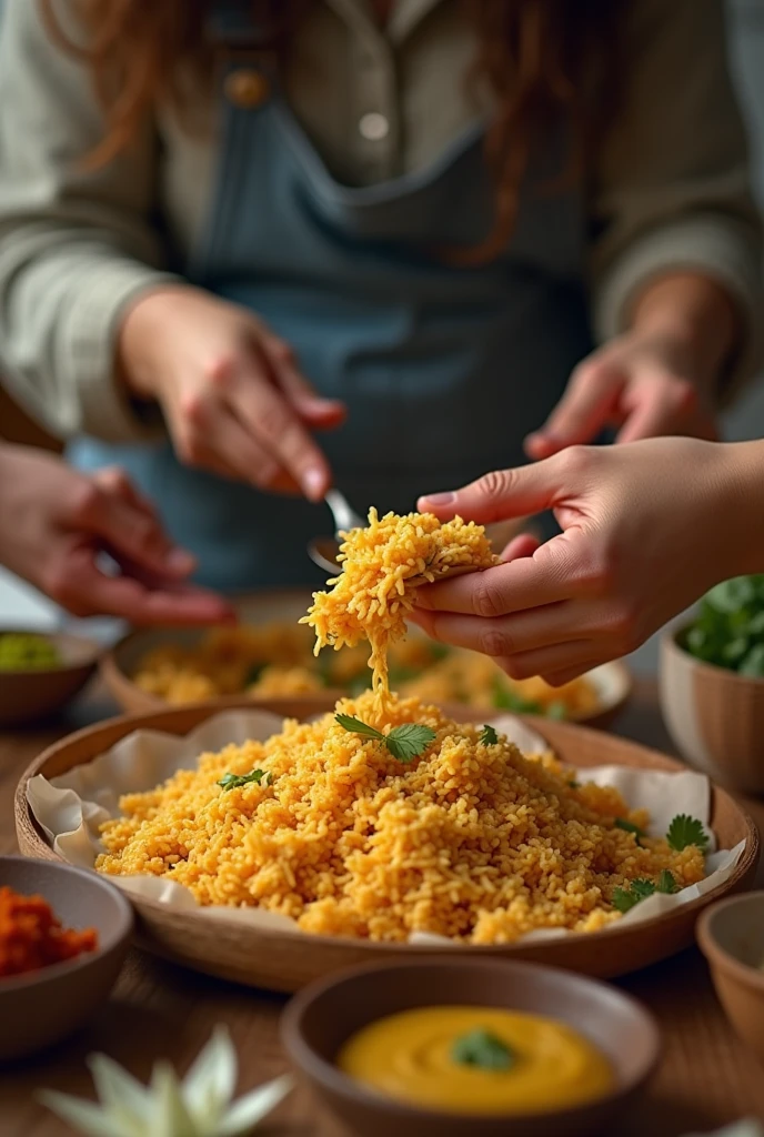 (photorealism:1.2), Thumbnails for you tube context is food vlog we making jhal murhi with friends in home made trcks and while we make jhalmuri we are doing jokes