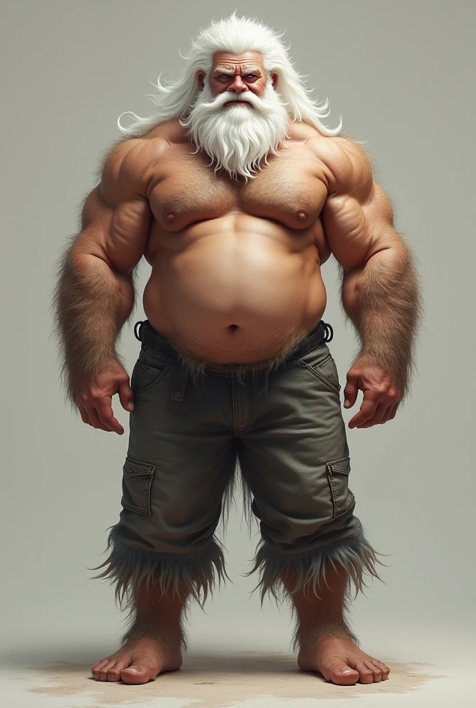 White hairy man, muscular body. Big bulge on his pants